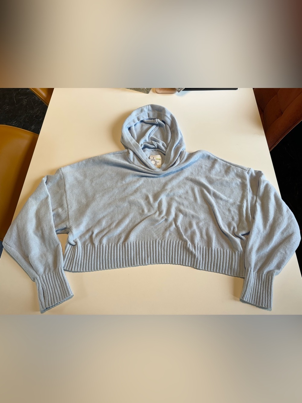 Aerie sky blue ribbed velour cropped hoodie